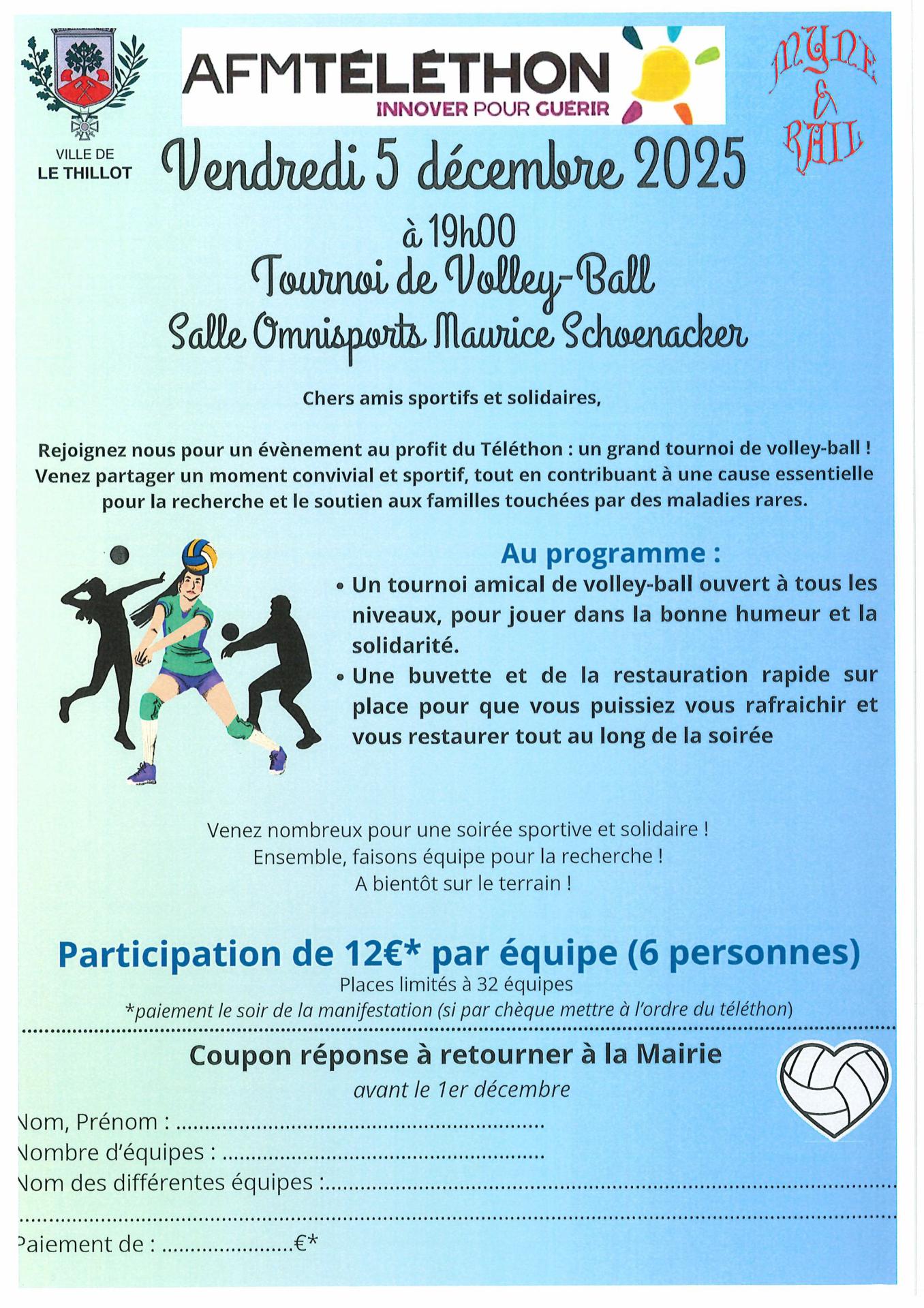 Affiche telethon 2025 tournoi de volley ball salle omnisport