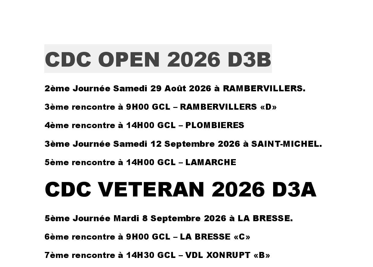 Cdc open et veterans modifie
